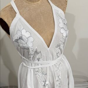 White Floral Embroidered Halter Dress